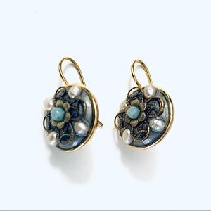 MICHAL GOLAN Circle Dangling Earrings, pearl and jade signed